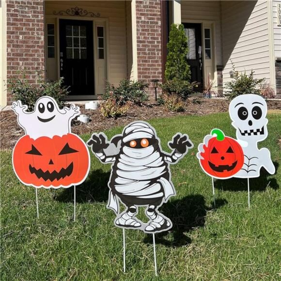 3PCS Yard Signs for Halloween Props Yard Stakes Pumpkin Ghost Monster Yard Sign - Picture 1 of 7